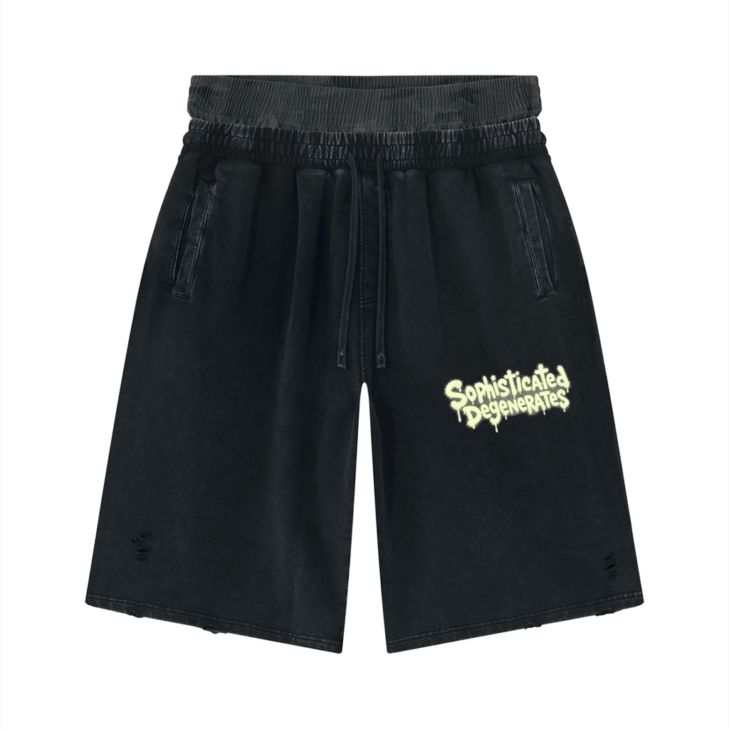 SD Unisex Vintage Wash Distressed Wide Leg Shorts