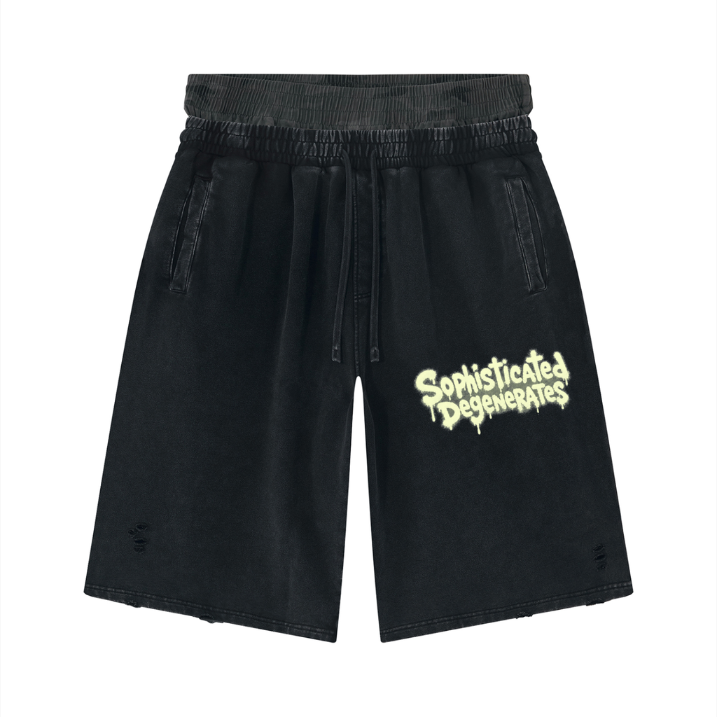 SD Unisex Vintage Wash Distressed Wide Leg Shorts