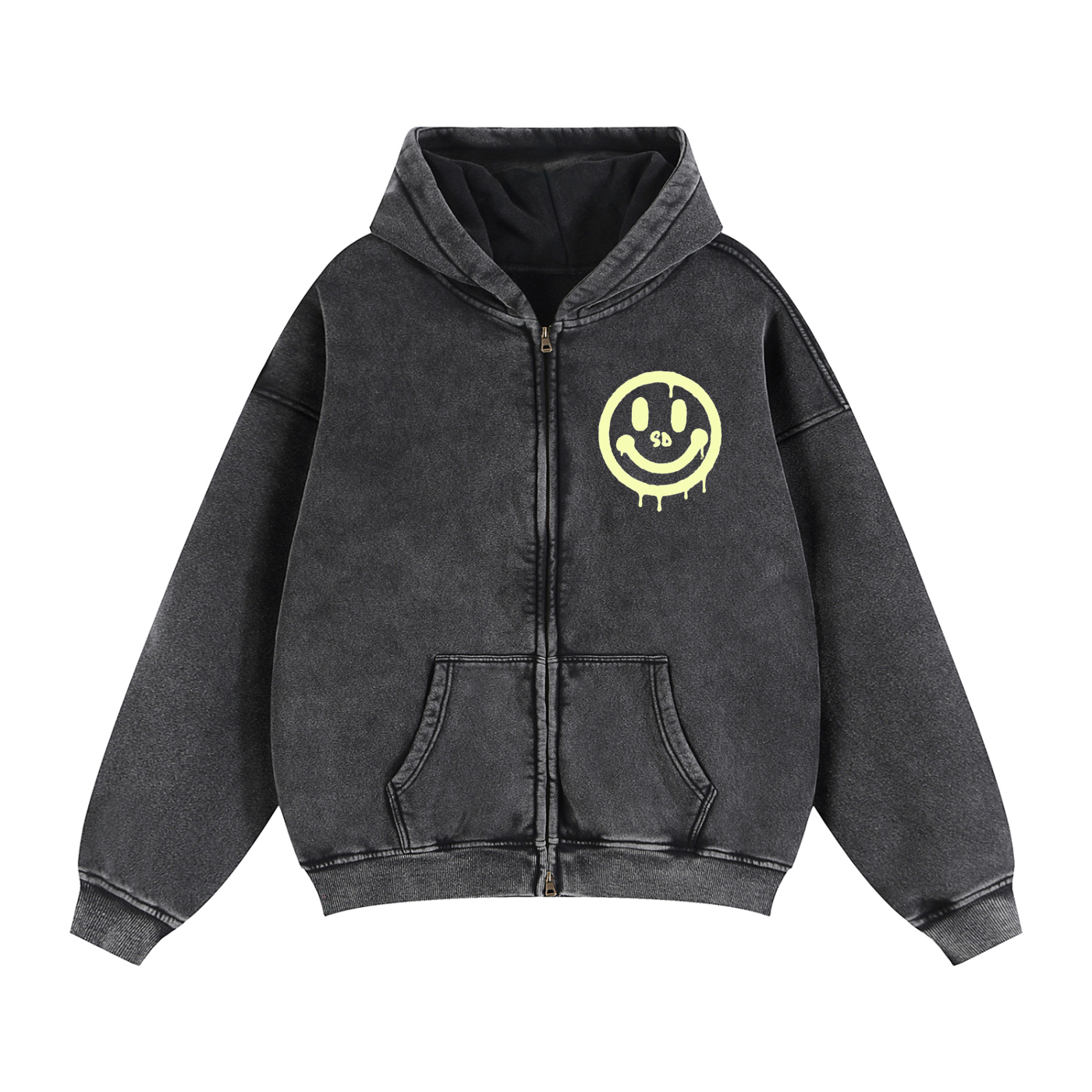 All smiles Zip-Through Boxy Fleece Hoodie
